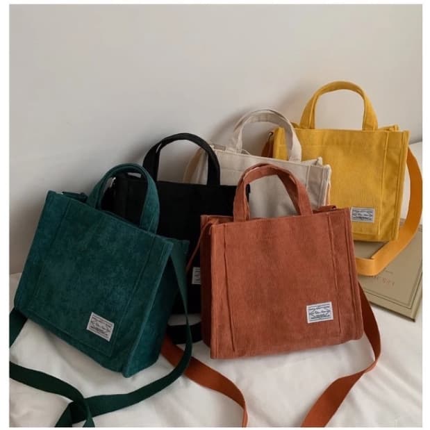 Bolsa Lona Pequena Feminina de Transversal Bonita de Ombro de Passeio em Veludo Estilo