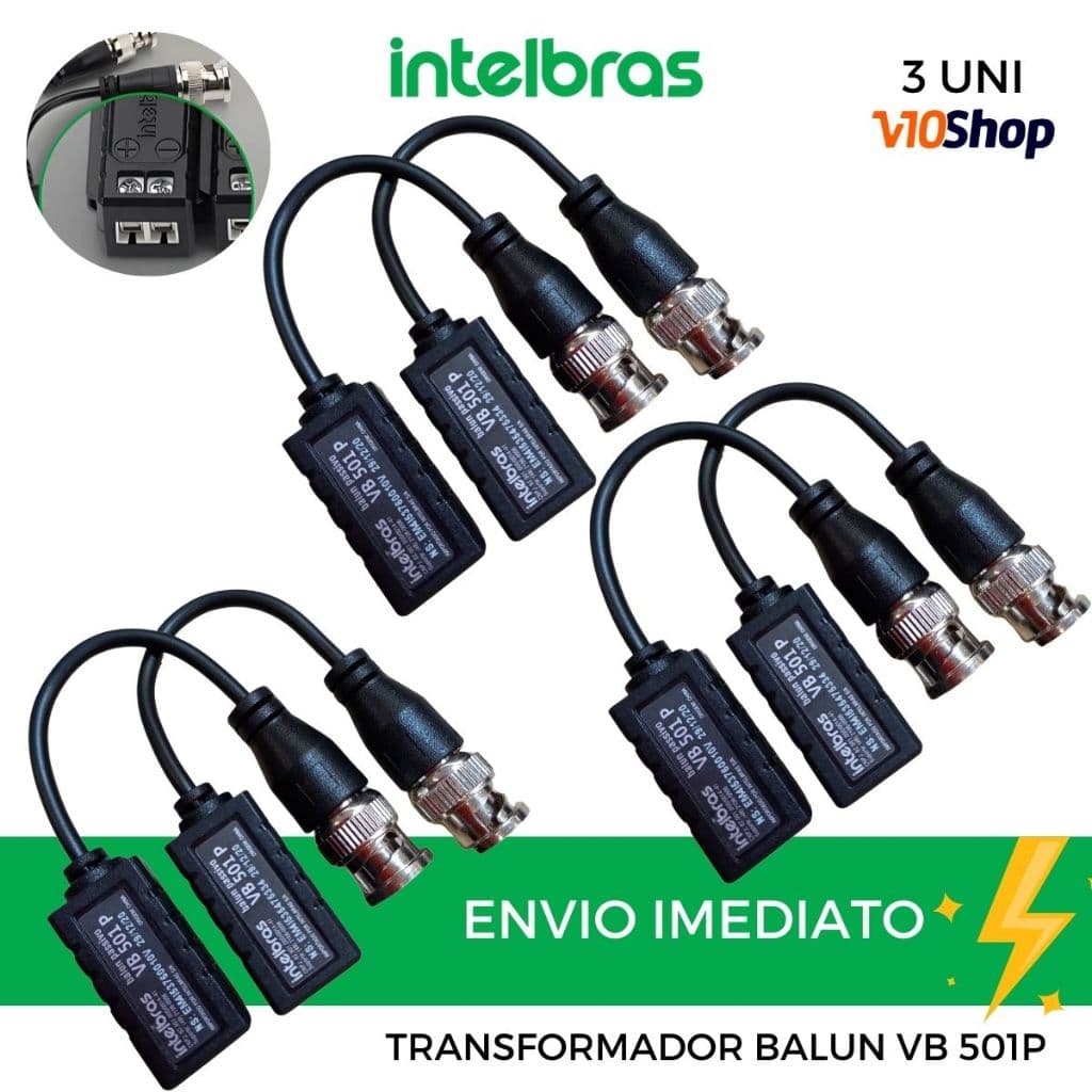 3 Conversor Transformador Balun Passivo Video Intelbras Vb 501 P Camera Analógica, HD, Full HD e 4K