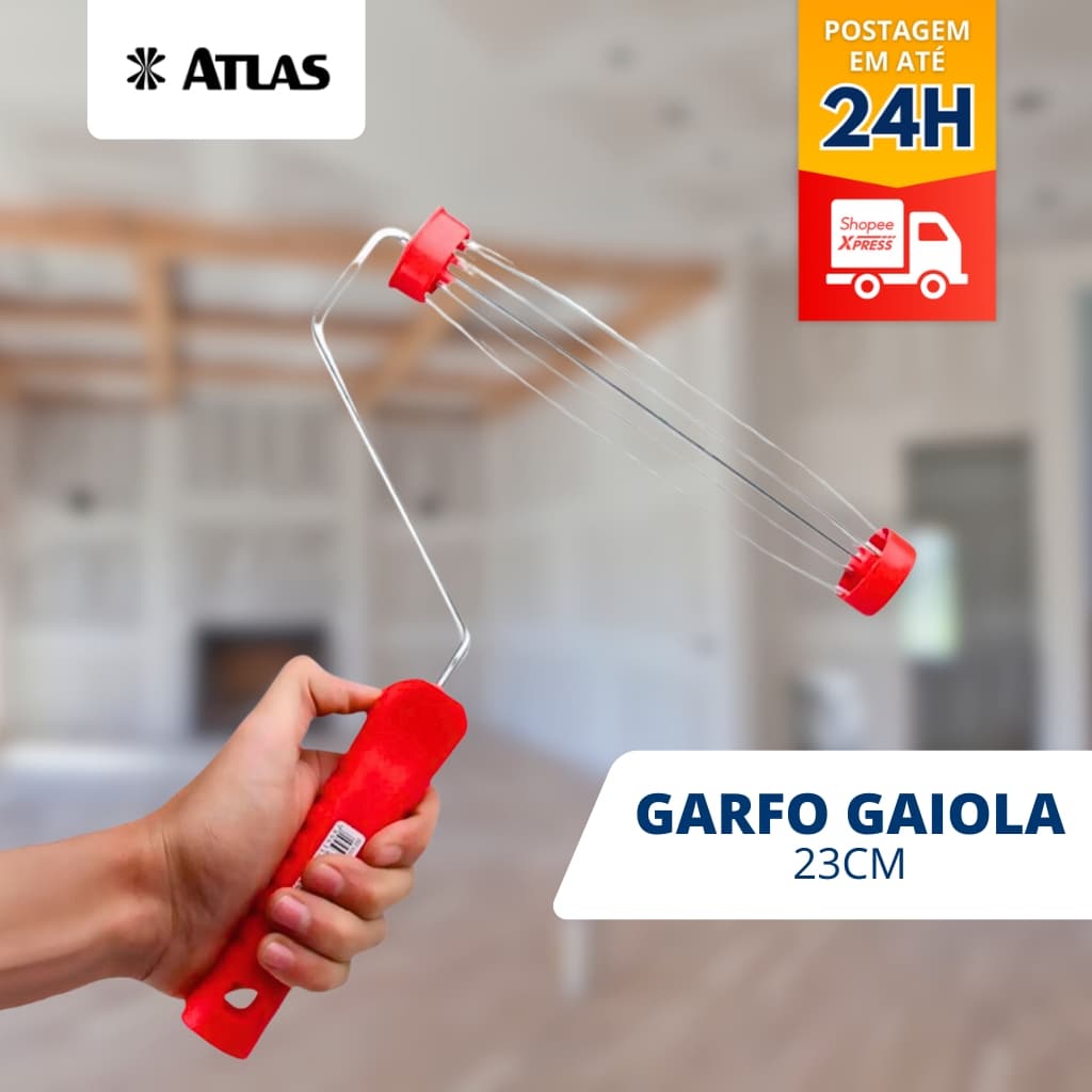 Cabo / Suporte Atlas - Roma  Para Rolo Pintura 23cm Garfo Gaiola