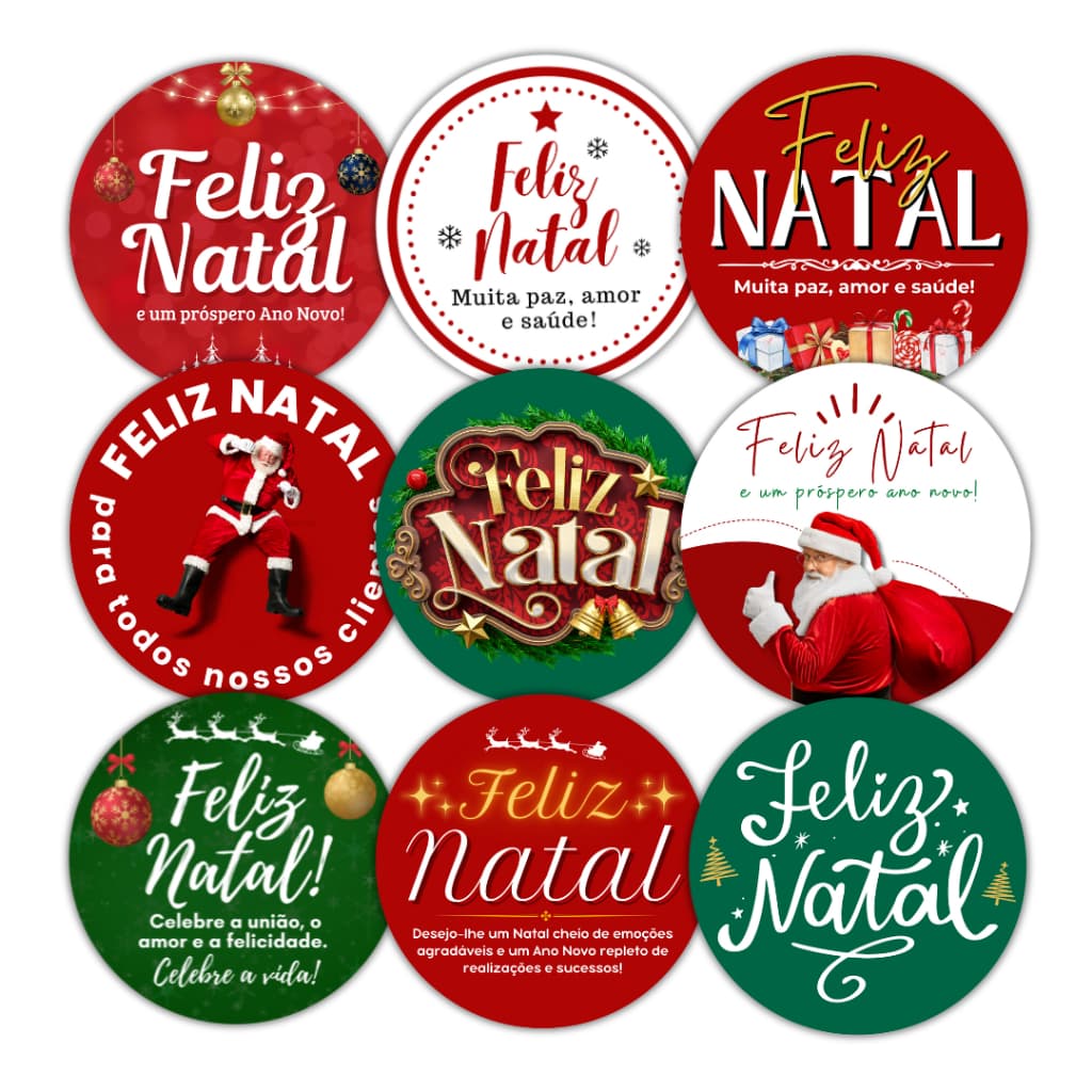Kit 100 Adesivos Feliz Natal Embalagem Cliente