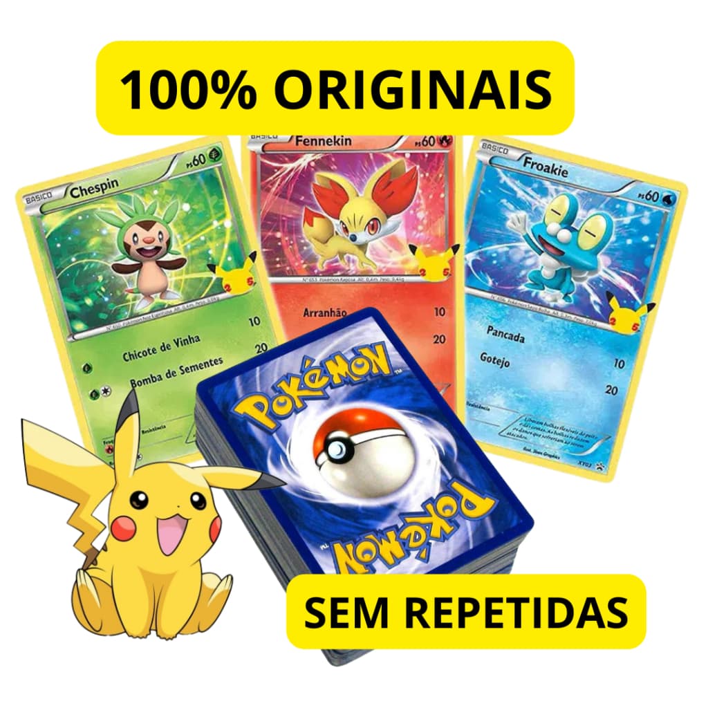 Lote até 100 Cartas Pokémon ORIGINAIS Sem Repetições com BRILHANTE GARANTIDA