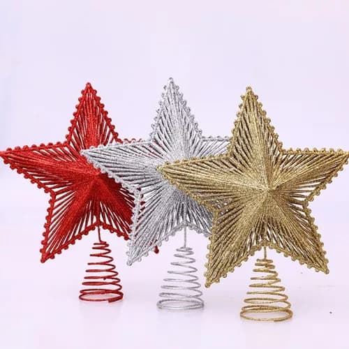 estrela brilhante glitter ponteira árvore de natal 24cm