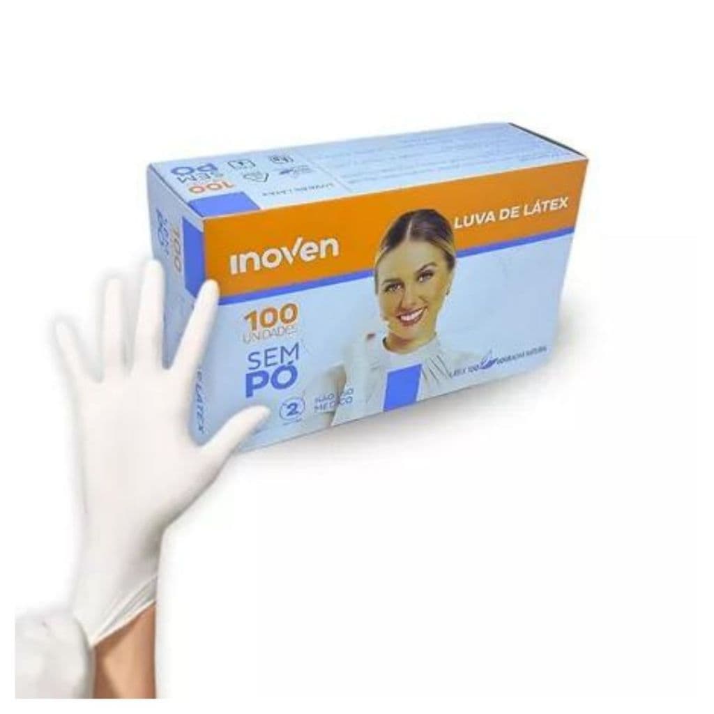 Luva Descartável Látex SEM PÓ C/ 100 Unid Tam. P. M. G