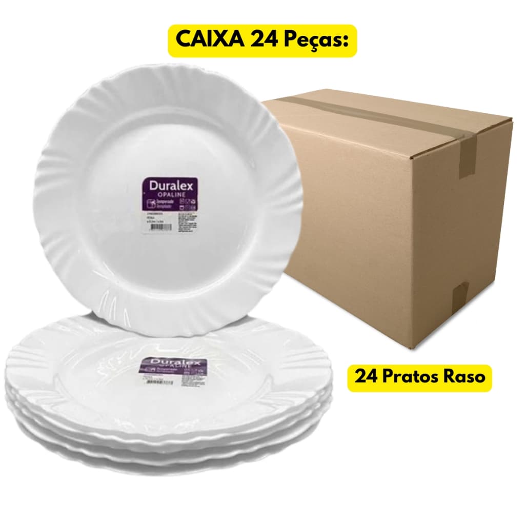 Jogo Kit 24 Peças Pratos Rasos Vidro Branco Pétala Duralex Redondo Restaurante Refeição Hotel Servir