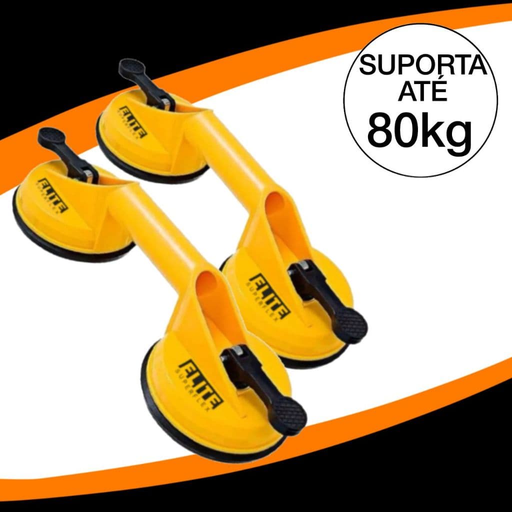 Kit com 2 Ventosa Dupla 80kg Vidros Pisos Porcelanatos Pesados Mármore Espelhos Granitos