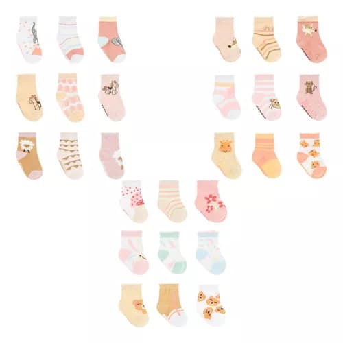 Kit Meia Antiderrapante com 3 pares Pimpolho Menina Infantil 00 ao 25