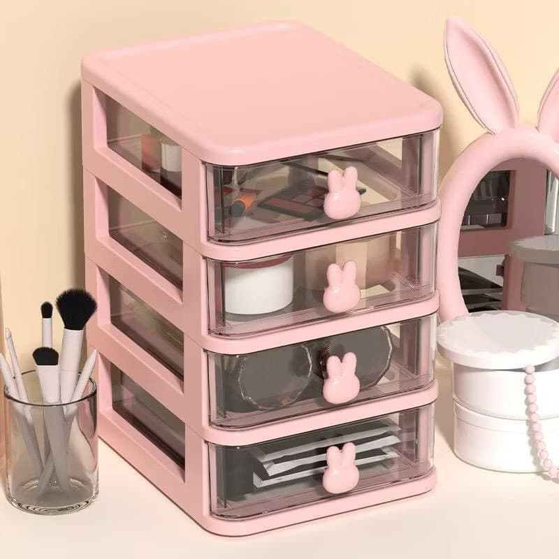 Organizador De Mesa Com Gavetas - Pequeno Multifuncional - Para Maquiagem Trecos e Pequenos Objetos Estampa De Coelhos