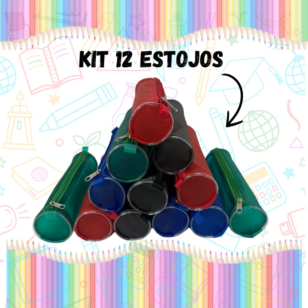 Kit Estojo Escolar 12 Peças Volta As Aulas Cores Sortidas