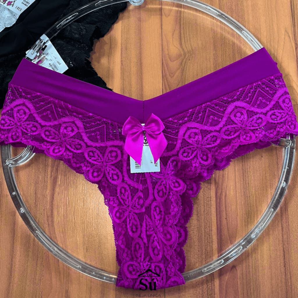 Kit 4 Calcinhas Tanga Renda Luxo Trabalhada Forro em Algodão Cós Microfibra
