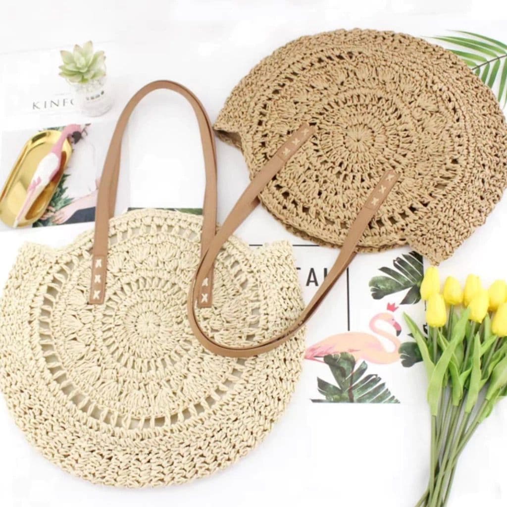 Bolsa Artesanal de Palha Redonda Moda Praia e Casual 5023