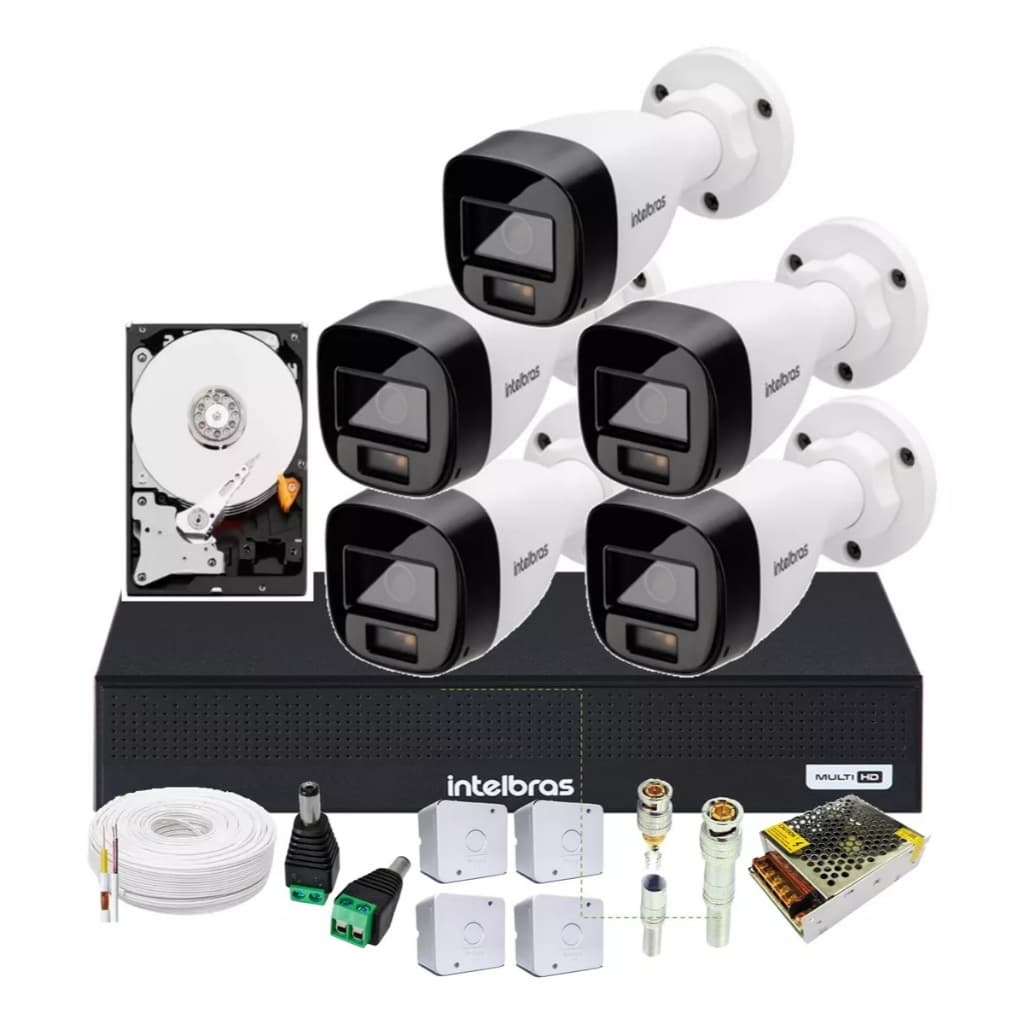 Kit 5 cameras 1080p visão noturna colorida DVR 1108-C C/HD 500gb