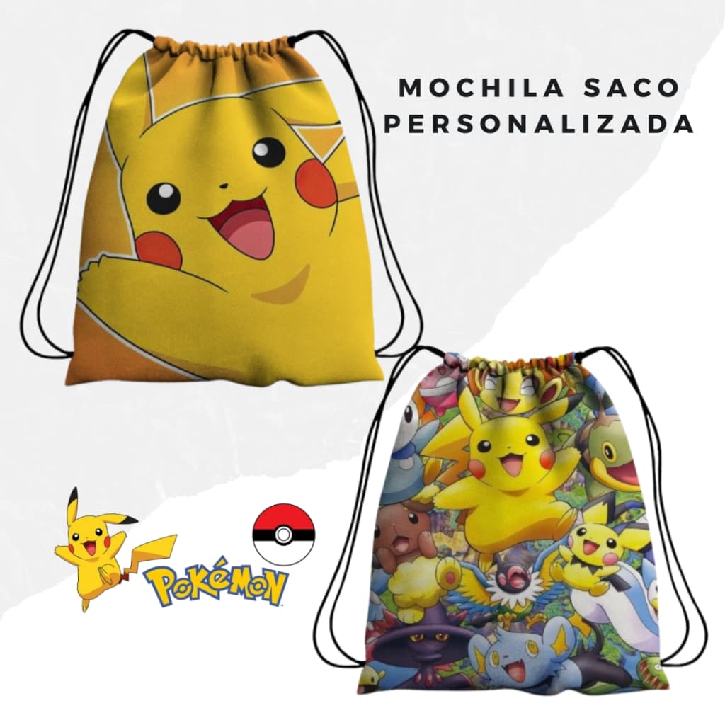 Mochila Saco Bolsa Personalizada  Pokémon Pikachu - Leve, Divertida e Versátil, Ideal para Aventuras, Escola e Passeios