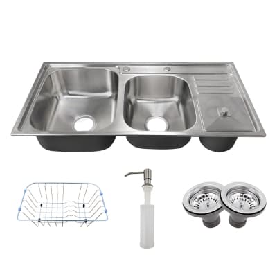 Pia Cuba Dupla de Cozinha Gourmet com Lixeira e Acessórios em Inox 304 - CAC0008-C - Tubrax