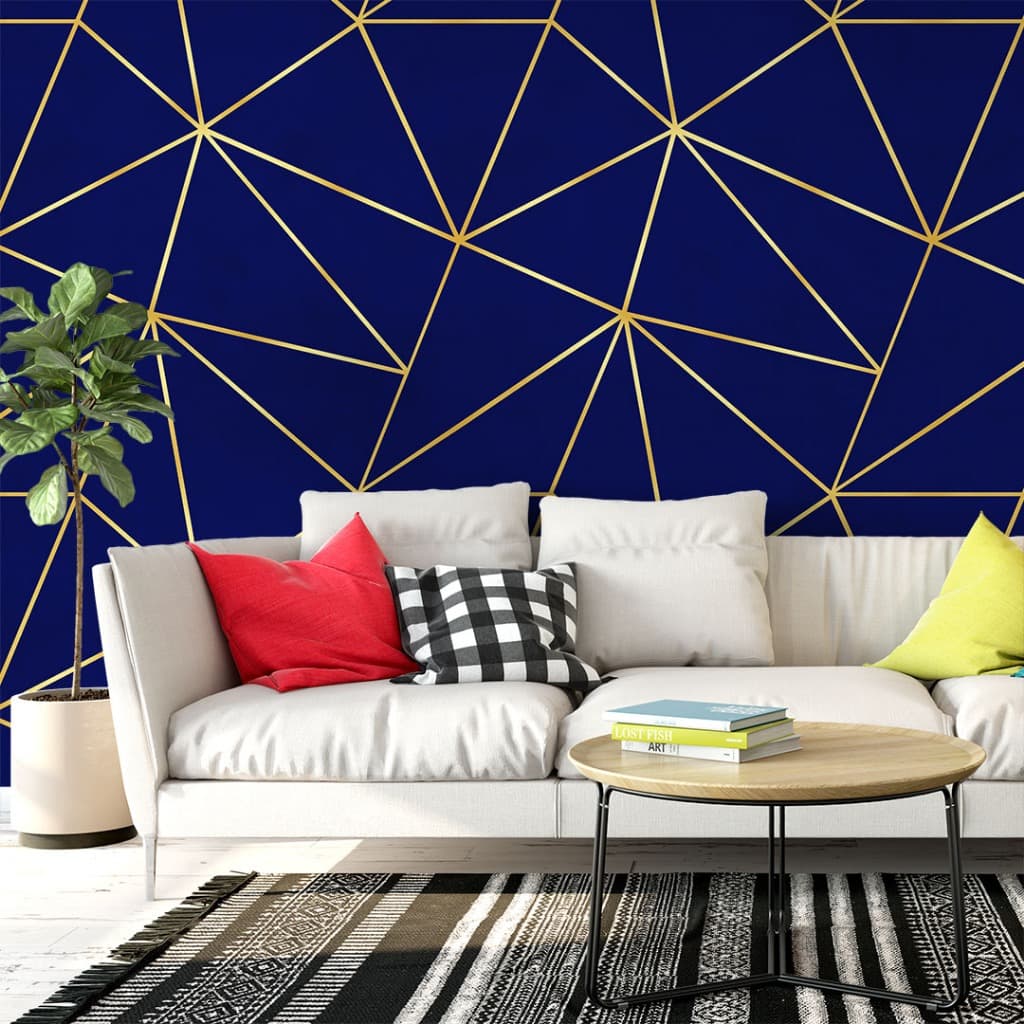 Papel De Parede Adesivo Zara Azul Royal Dark Com Dourado - Vinil Autocolante
