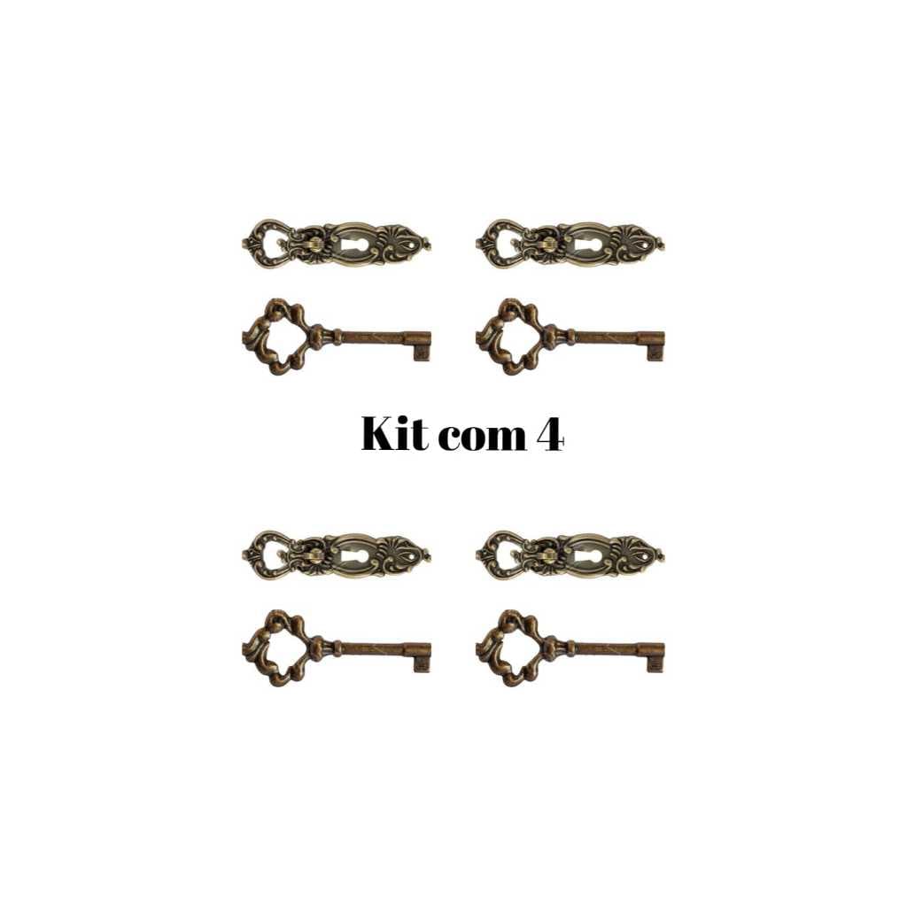 Kit 4 Puxadores Colonial E Chaves Com Alça Napoli Grande Entrada Chave 12Cm
