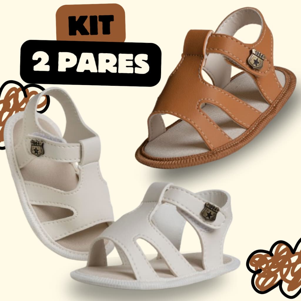 Kit 2 Pares Sandália Infantil Bebê Menino Casual Cor Neutra Confortável Benne Kids Qualidade