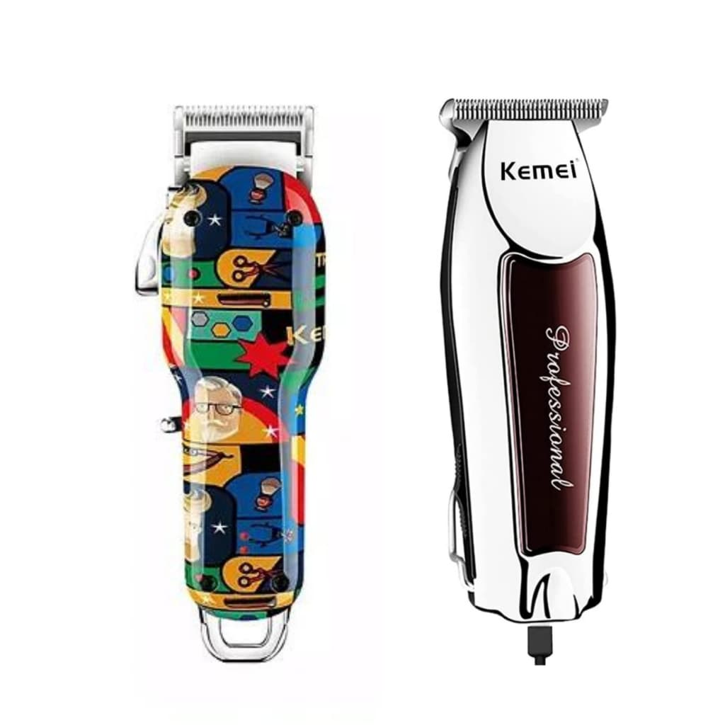Kit Barbeiro Barbearia Profissional Com Duas Máquinas Kemei 2092 + Kemei 9163