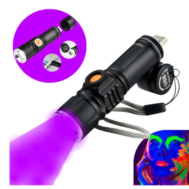 Lanterna Luz Negra Ultravioleta Led Potente T6 Notas Falsas Cor da luz UV