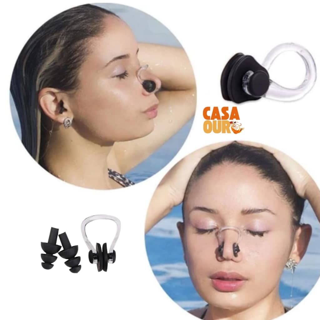 Kit Natação Protetor Auricular + Protetor Nasal - Silicone
