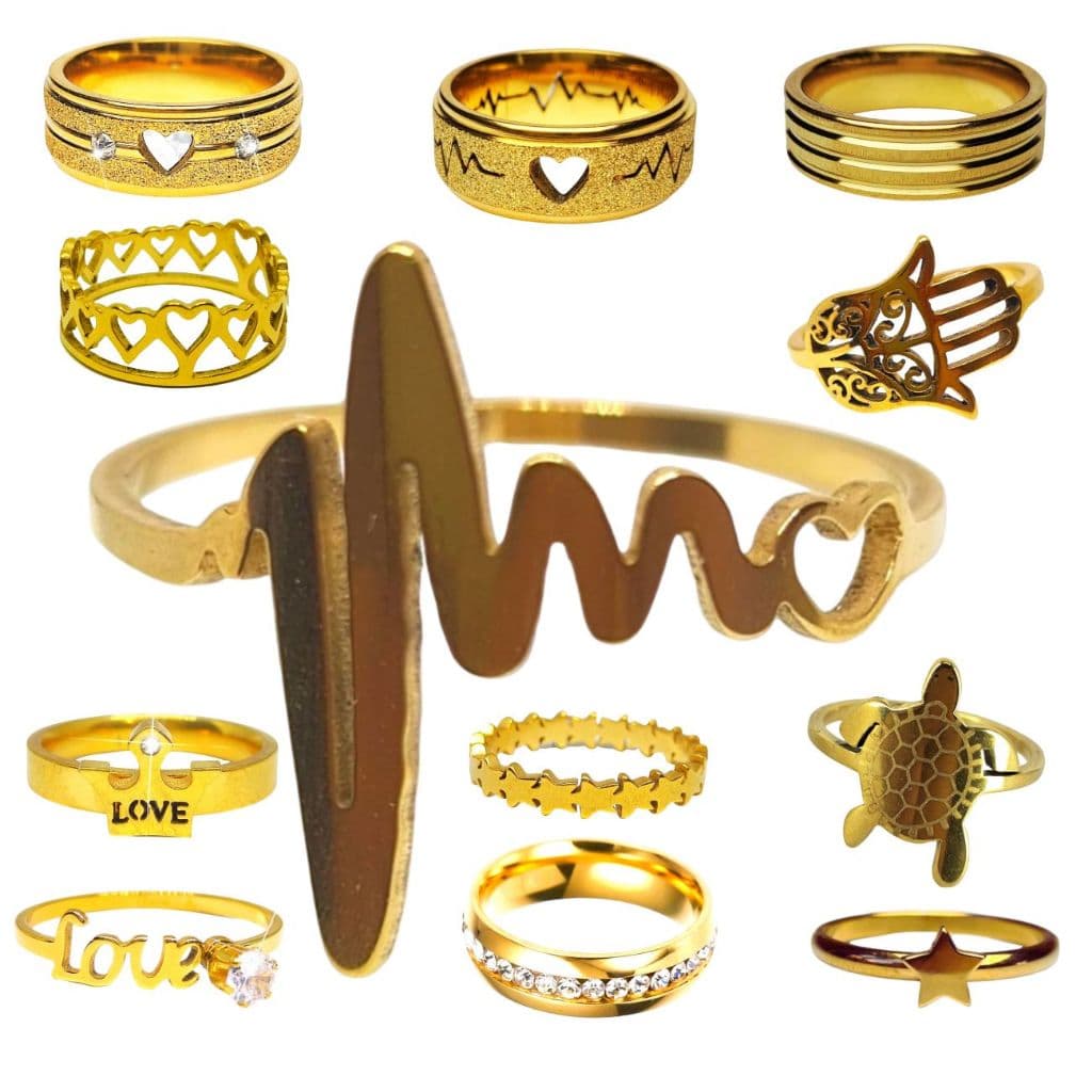 Anel Aliança Tartaruga Estrelinha Coração Casamento Lindo Charmosa Banho Ouro Aço Inox Antialérgico
