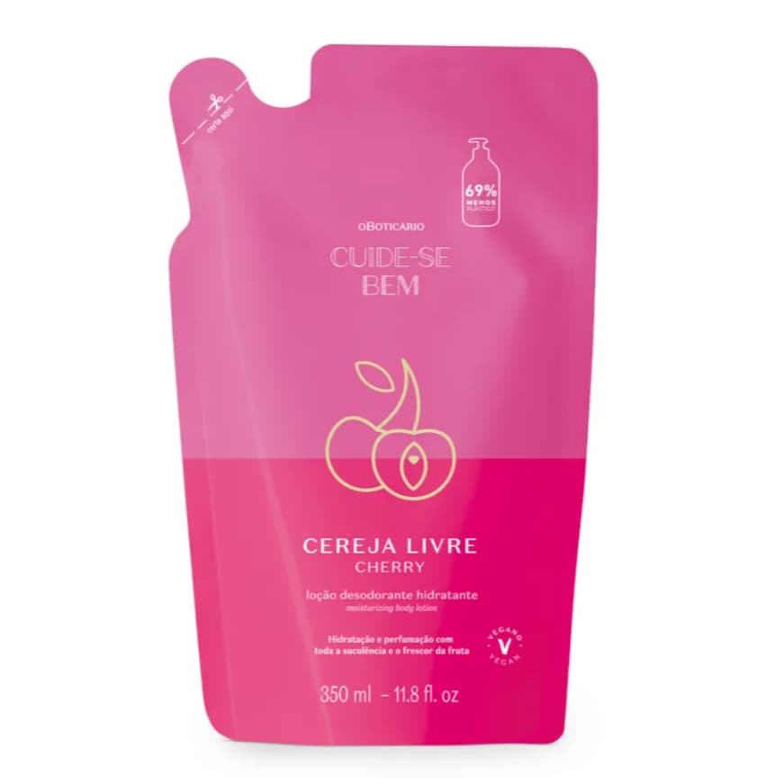 VALIDADE 10/2026- Refil Loção Hidratante Desodorante Corporal Cuide-se Bem Cereja Livre 350ml