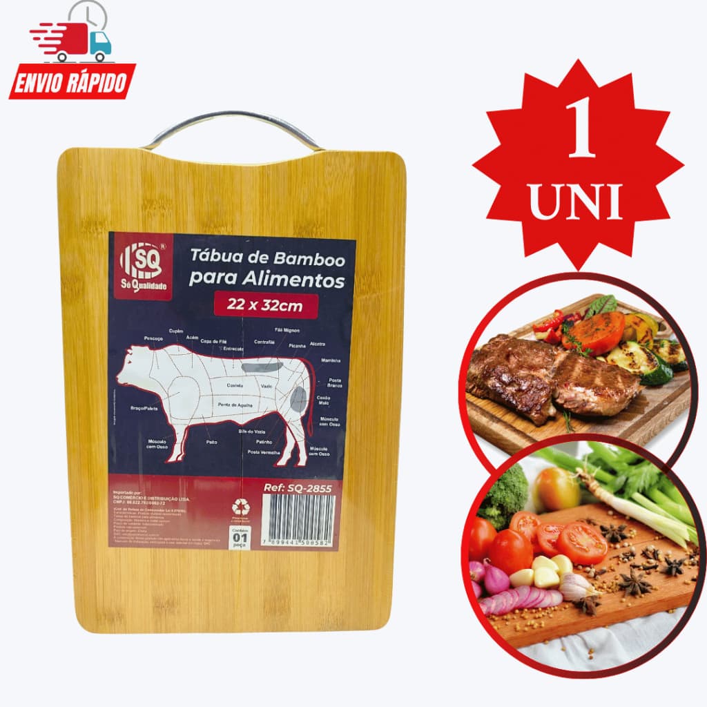 Tábua de Carne de Madeira Tábua de Corte Bambu com Alça para Churrasco Legumes Frutas Servir Alimentos Cozinha Restaurante Promoção