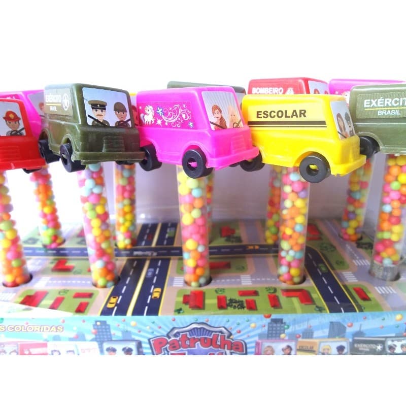 10 Carrinhos educativos com tubetes de balinhas de frutas
