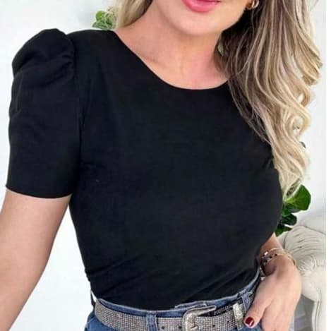 Blusa Feminina com Manga  Gola Redonda no Tecido Duna Super Elegante e Soltinha Elegante Moda Verão
