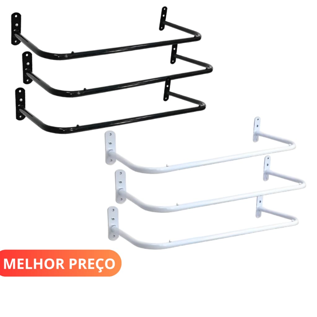 Kit com 3 Arara de Parede Kit 1 Metro ou 80 Cm Branca ou Preta