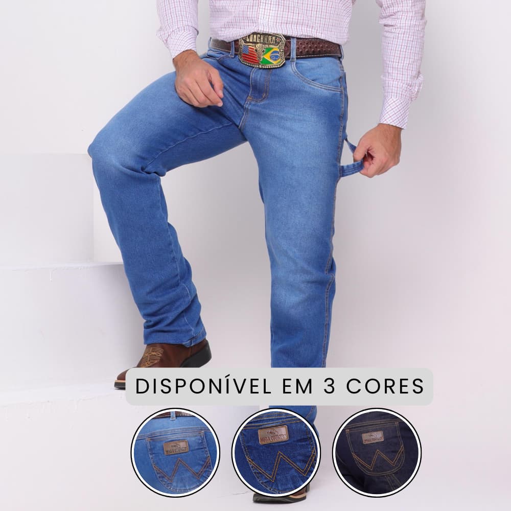 Calça Jeans Masculina Country com Elastano, Tecido Grosso e Bolso Carpinteiro - Rodeio e Plus Size
