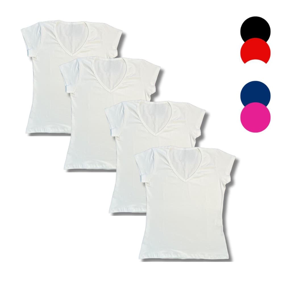 kit 4 blusas feminina algodão/lycra, camiseta para uniforme, decote v, não amassa