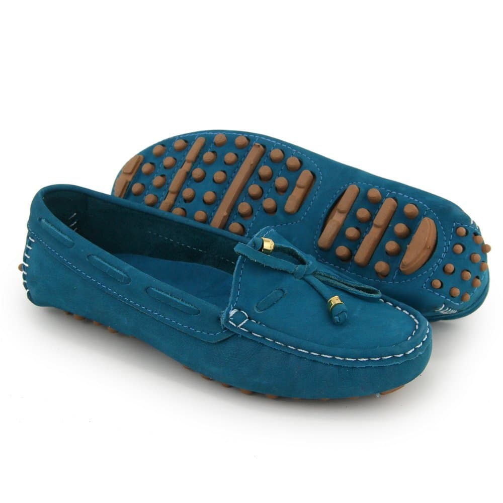 Mocassim feminino em couro nobuck, palmilha em couro, conforto e qualidade