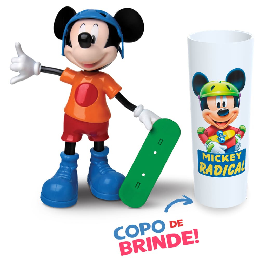 Boneco Mickey Radical com Skate Fala Frases Série Brinquedos de Menino e Menina Infantil Elka