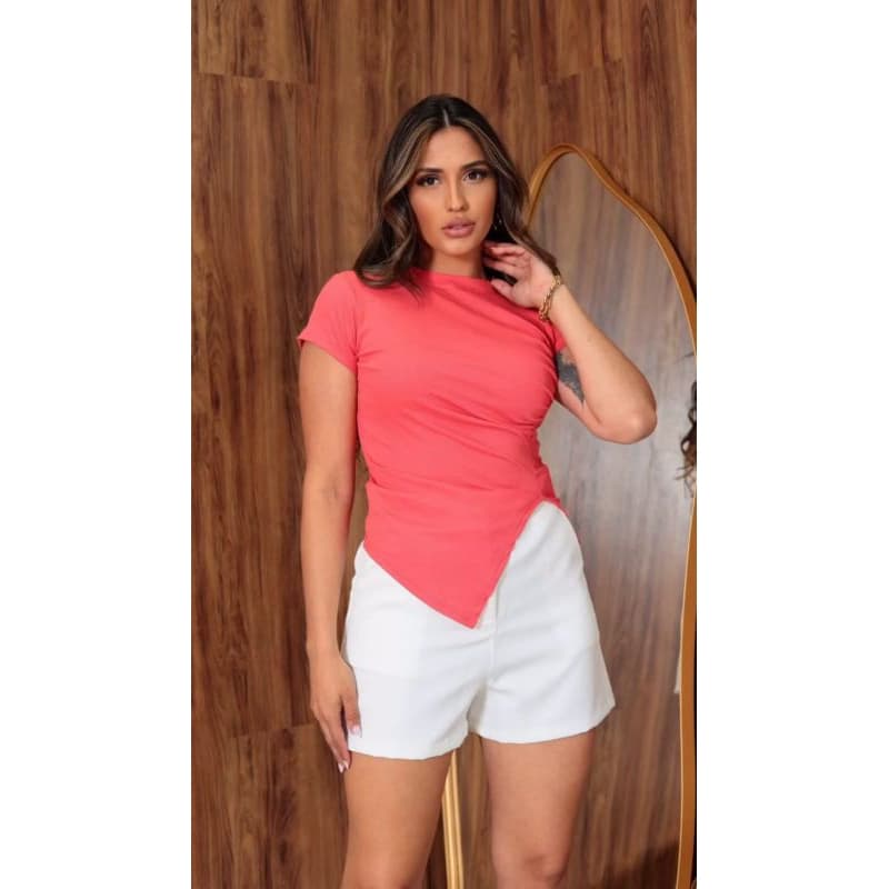 J'S Camiseta elegante feminina com fenda lateral