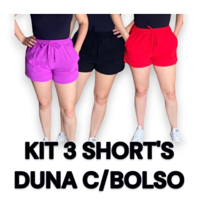 Kit 3 Shorts com bolso Dunas Tendência Modinha Confortável