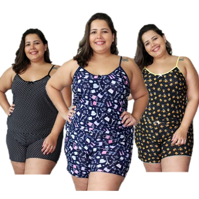 Kit Com 6 Baby Doll Conjunto Plus Size Pijamas Alcinha Regata Verao Promocao Discrettus
