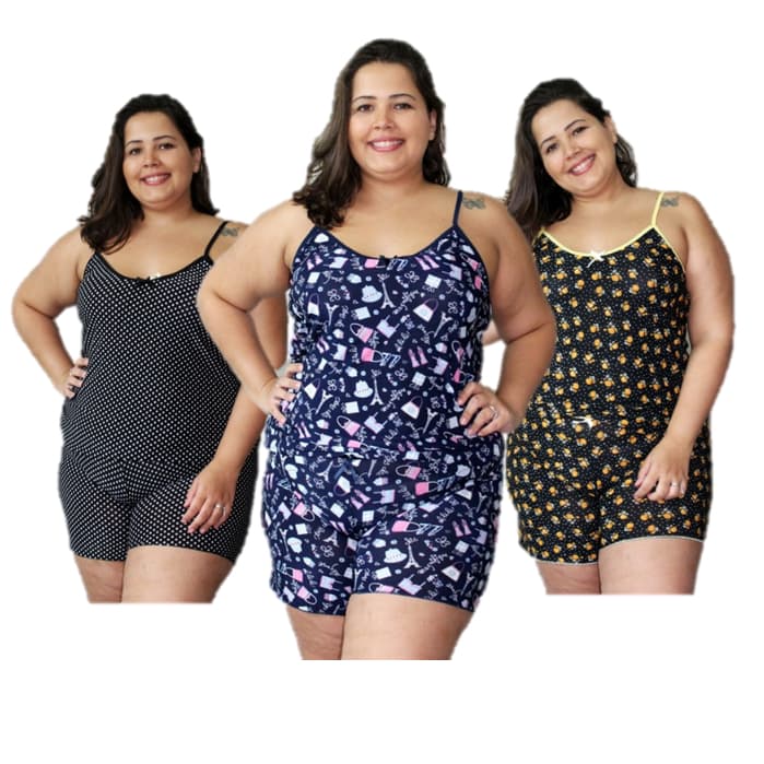 Kit Com 8 Baby Doll Conjunto Plus Size Pijamas Alcinha Regata Verao Promocao Discrettus