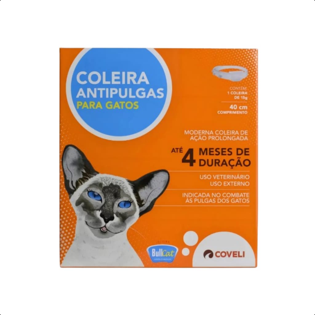 COLEIRA ANTIPULGAS BULLCAT PARA GATOS GATO PET 40CM DURAÇÃO 4 MESES AÇÃO RAPIDA