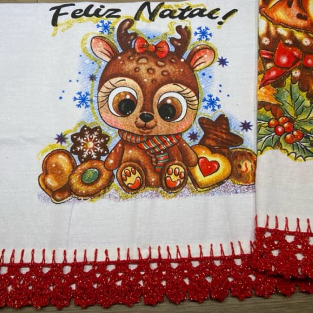 Pano de Prato Natalino com Glitter e Barradinho em crochê