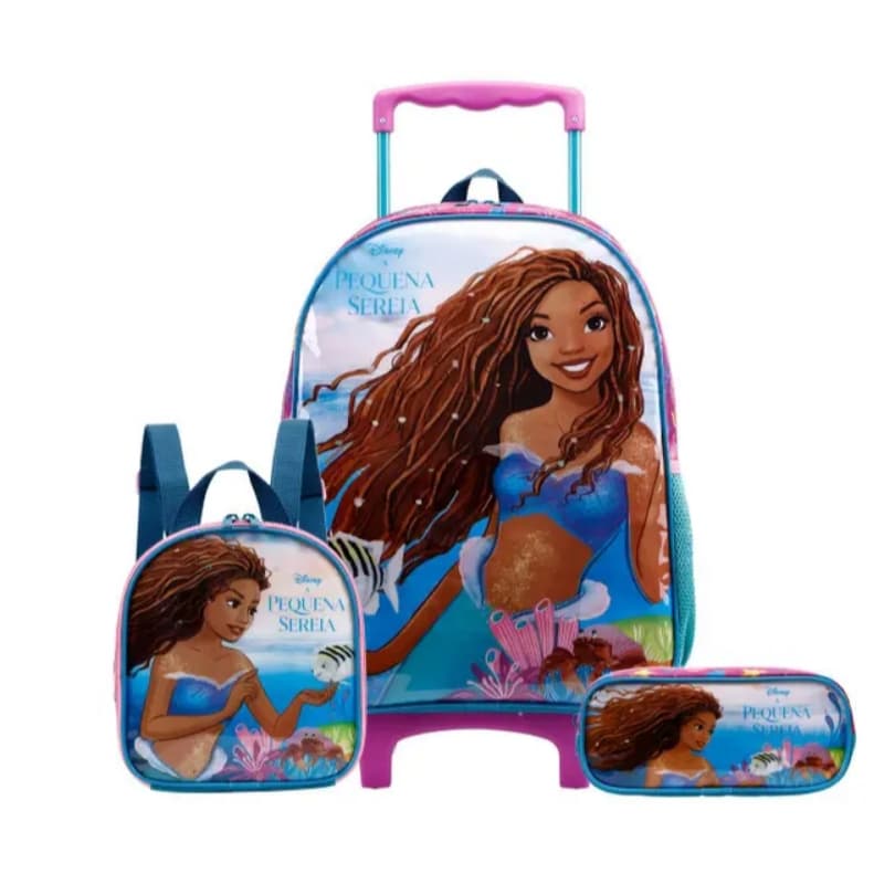 Kit Mochila Escolar de Carrinho Pequena Sereia - Xeryus