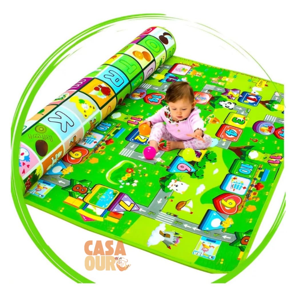 Tapete de Atividades Dupla Face Infantil Bebê Gigante Tatame Educativo Criança