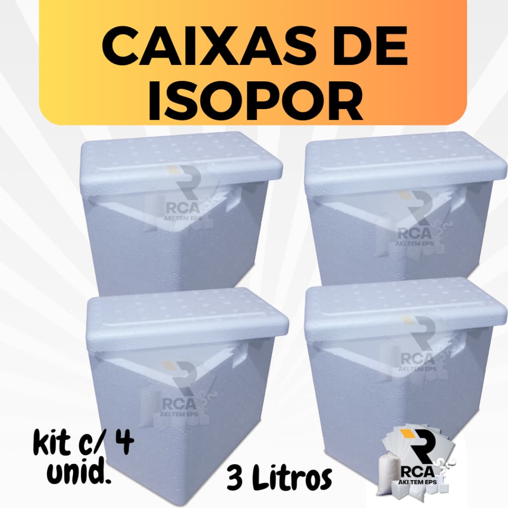 4 Caixas de Isopor EPS 3 litros para Latas, Sorvetes e Medicamentos