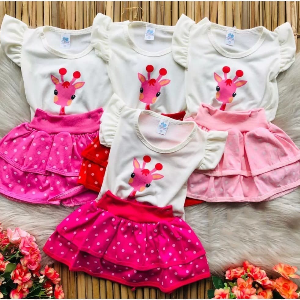 Conjunto bebê menina verão blogueirinha body saia short verão calor