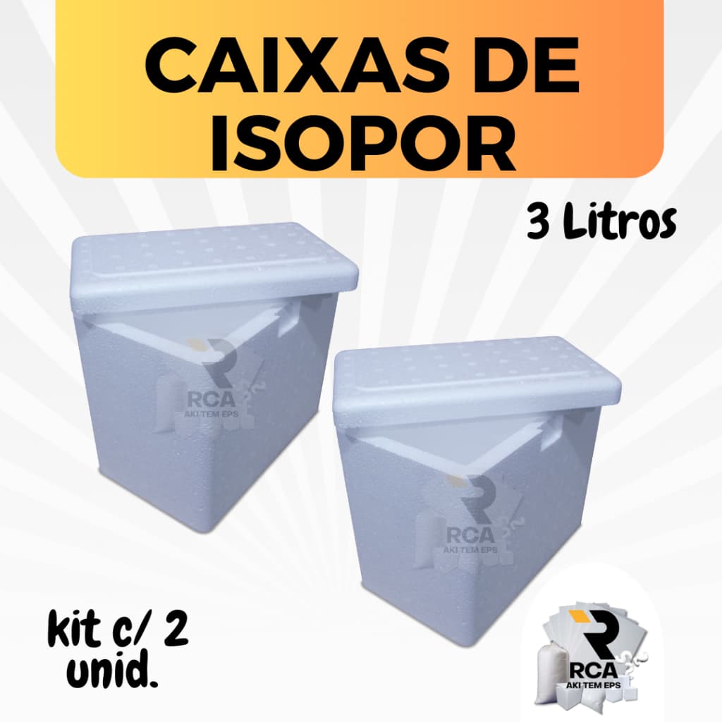 kit com 2 Caixas de Isopor EPS 3 litros para Sorvetes, latas e Medicamentos