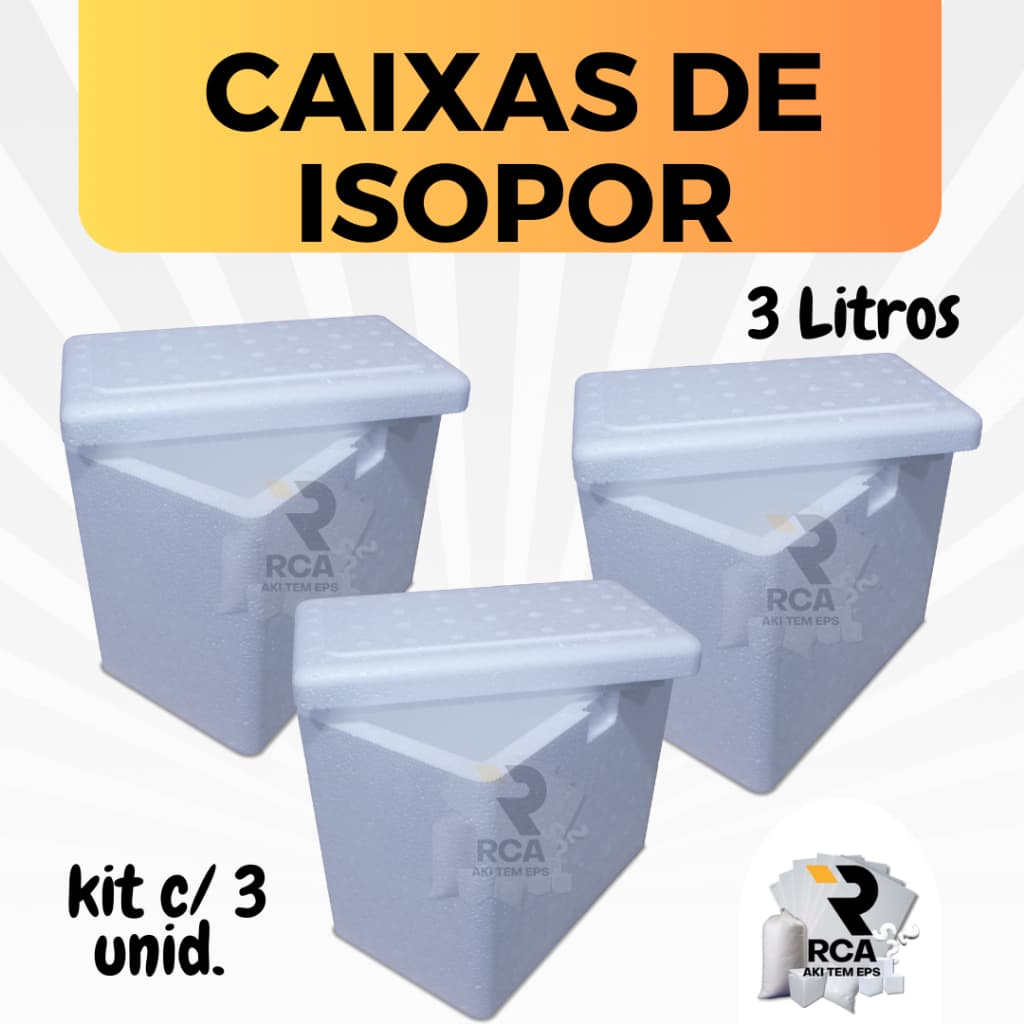 Kit com 3 Caixas de Isopor EPS 3 litros para Sorvetes, latas e Medicamentos