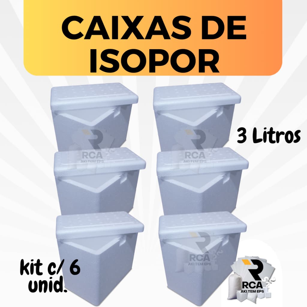 Kit com 6 Caixas de Isopor EPS 3 litros para Sorvetes, latas e Medicamentos