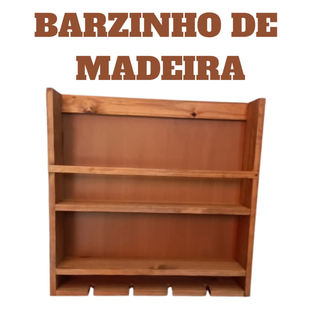 Adega Barzinho de Madeira Maciça Suporte para 4 Taças Rústica