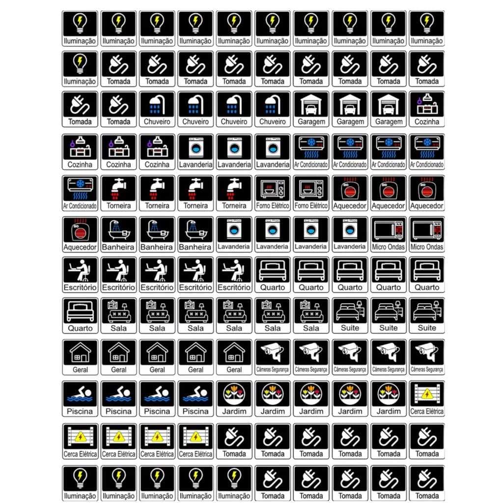 240 Adesivos Identificação Disjuntor Energia Quadro Força Cor Preto Desenho Impresso Eletrico