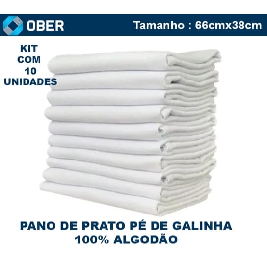KIT 10 PANO DE PRATO OBER PÉ DE GALINHA COM BAINHA NAS LATERAL 100% ALGODÃO