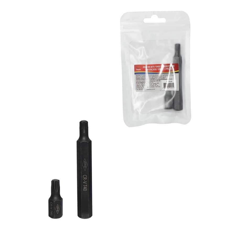Jogo Bits Torx Longo Curto E Longo T40 2 Peças Corneta 10mm